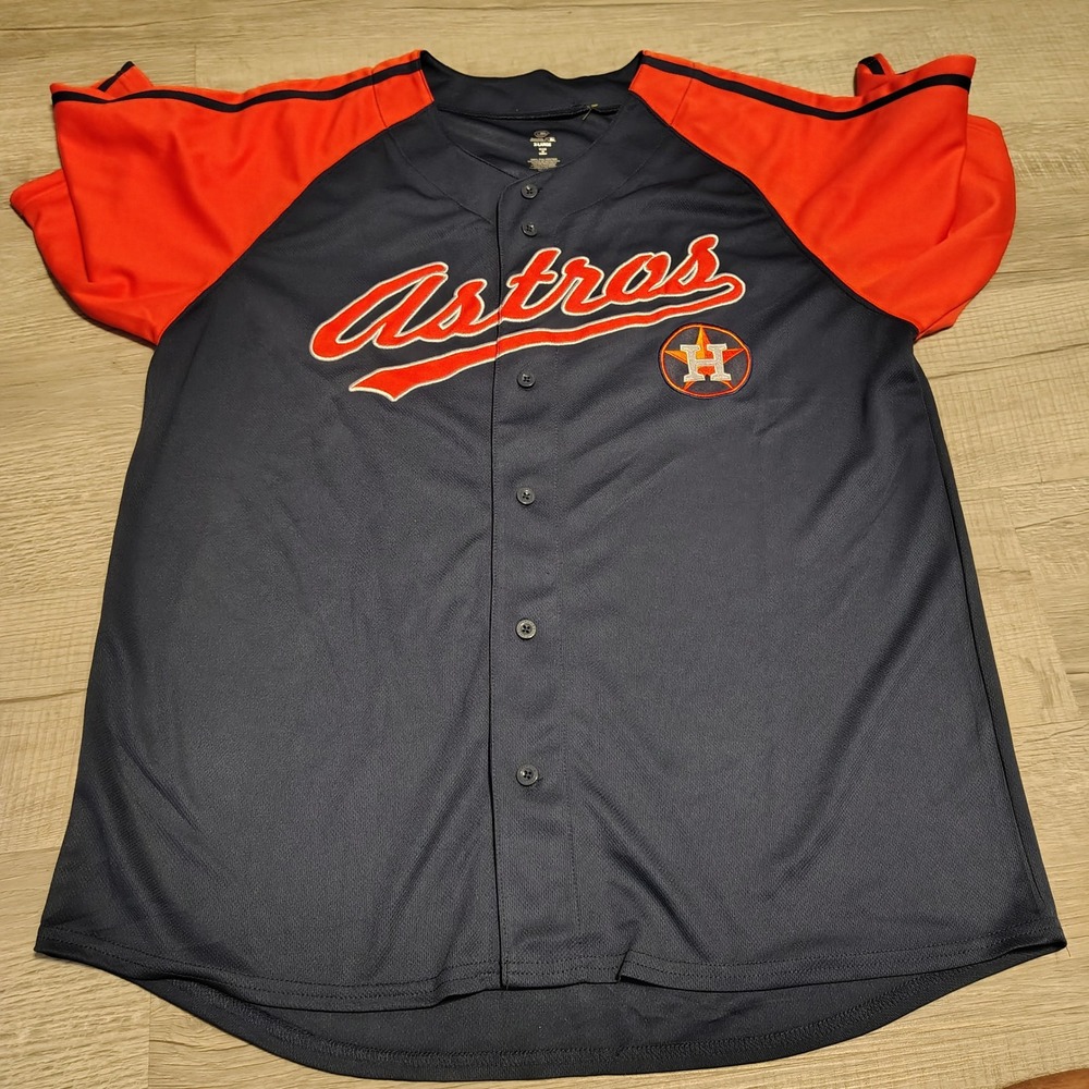 Stitches Houston Astros MLB Baseball Jersey Mens XL Navy Blue Orange Button Up